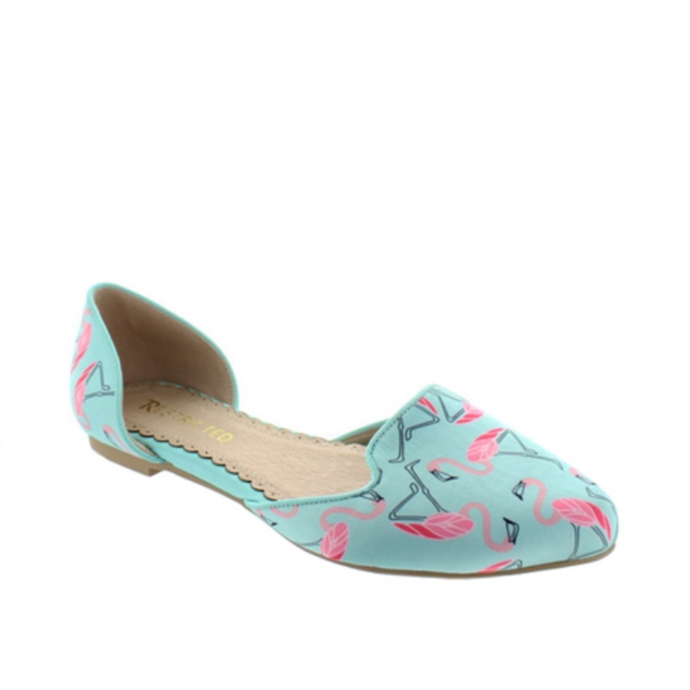Flamingo Print D’Orsay Flats Rounded Toe - Picture 6 of 8